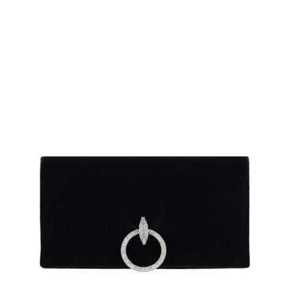 Crystal Embellished Velvet Clutch Black