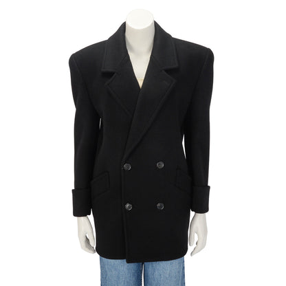 Saint Laurent Black Wool Double Breasted Short Coat FR 36