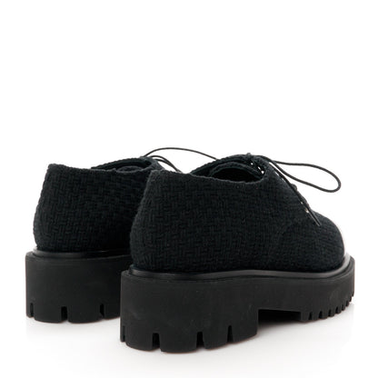 Wool Tweed Calfskin Lace-Up Loafers 38.5 Black
