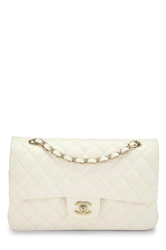 Chanel,  White Quilted Lambskin Classic Double Flap Medium, White