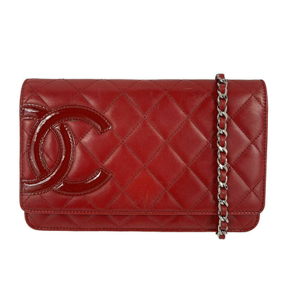 CHANEL Calfskin Quilted Cambon Red / Silver Wallet On Chain - Crossbody