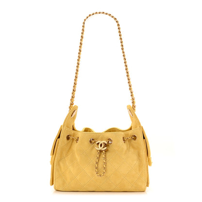 Suede Quilted Mini Chanel 25 Handbag Yellow