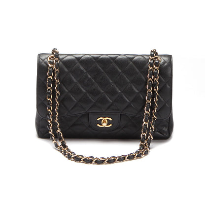 Chanel Caviar Jumbo Classic Flap Bag Leather Shoulder Bag in Excellent condition