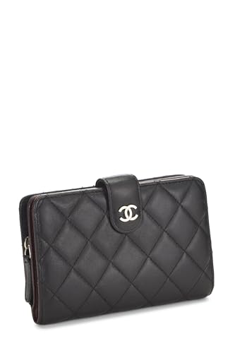 Chanel,  Black Quilted Lambskin Compact Wallet, Black