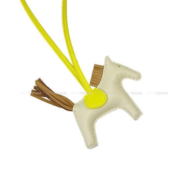 HERMES bag charm Rodeo PM Craie/Lime/Chai Agneau Milo Stamp