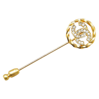 Chanel Gold Plated Coco Mark Rhinestone Brooch