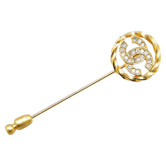 Chanel Gold Plated Coco Mark Rhinestone Brooch