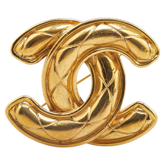 Chanel Gold Plated Coco Mark Matelasse Brooch