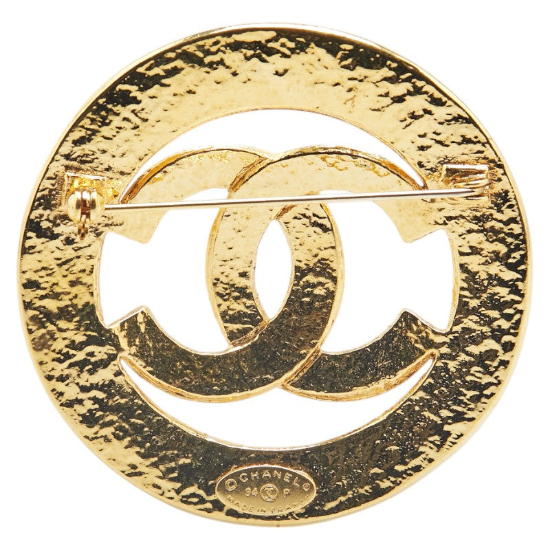 Chanel Gold Plated Coco Mark Round Circle Brooch 94P