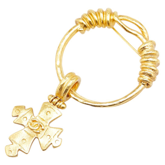 Chanel Gold Plated Coco Mark Cross Brooch 94P