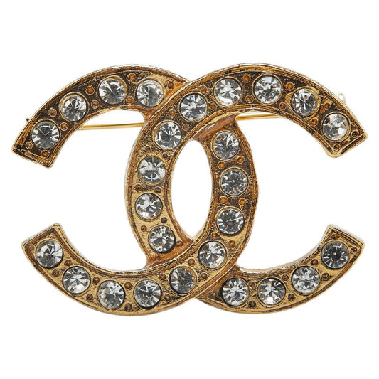 Chanel Gold Plated Coco Mark Rhinestone Brooch