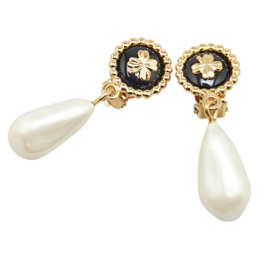 Chanel Round Clover Faux Pearl Earrings