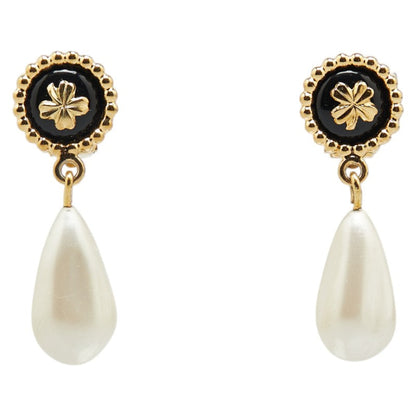 Chanel Round Clover Faux Pearl Earrings