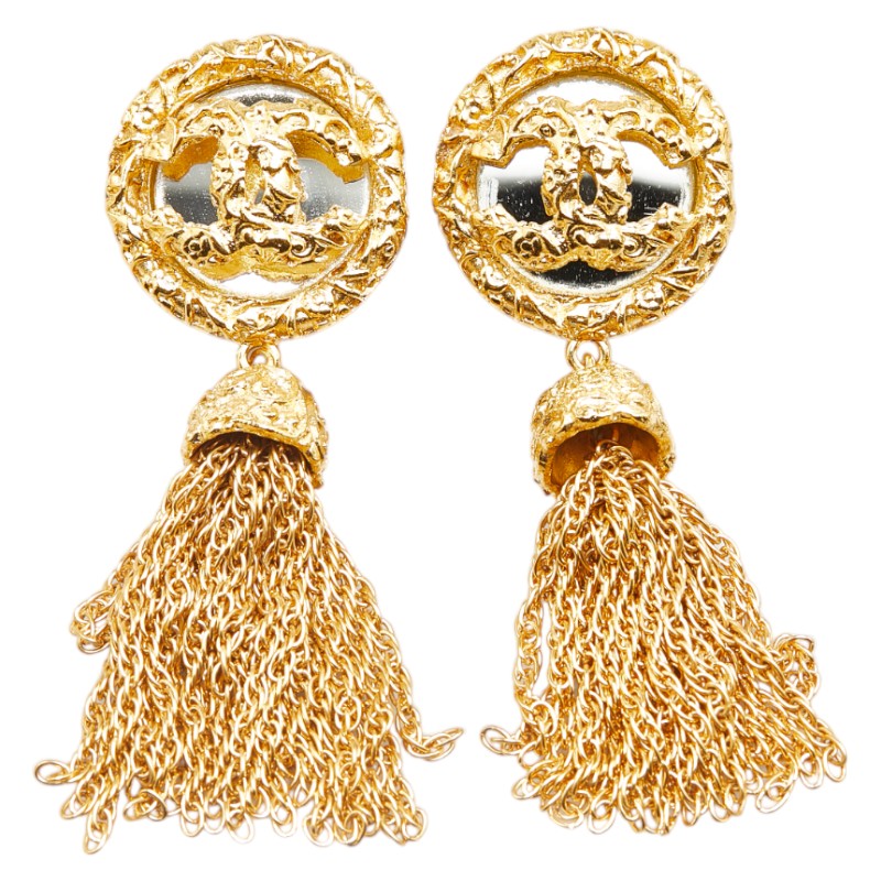 Chanel Coco Mark Lava Mirror Fringe Earrings