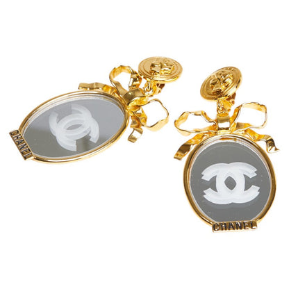Chanel Coco Mark Ribbon Mirror Earrings