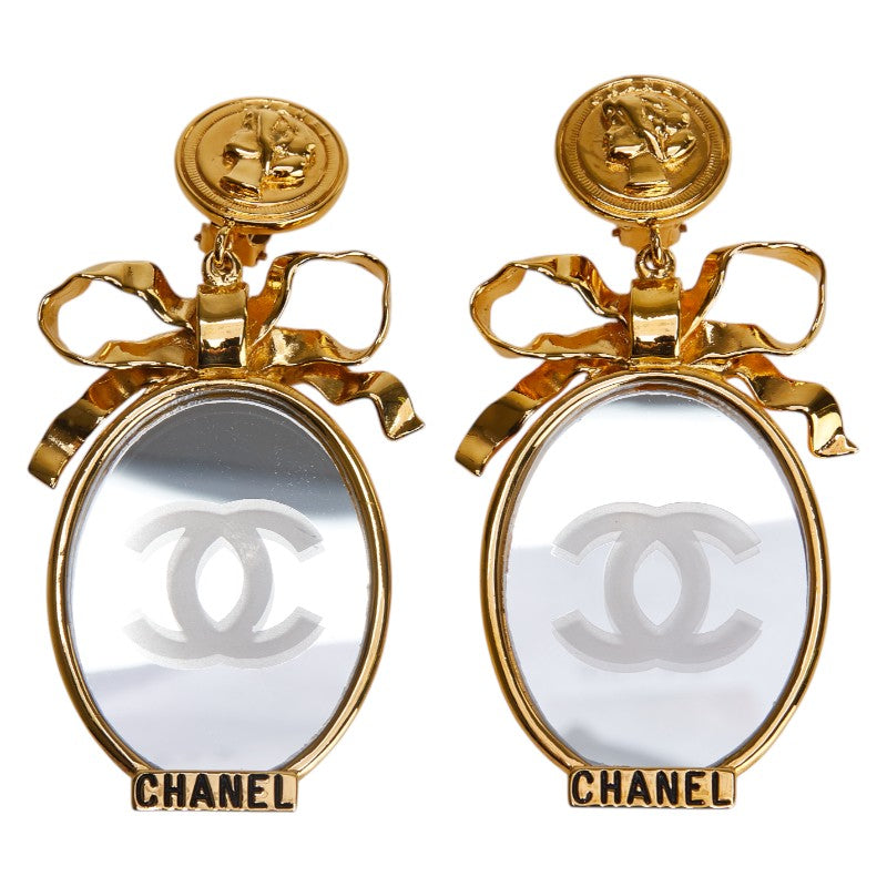 Chanel Coco Mark Ribbon Mirror Earrings