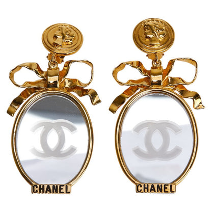Chanel Coco Mark Ribbon Mirror Earrings