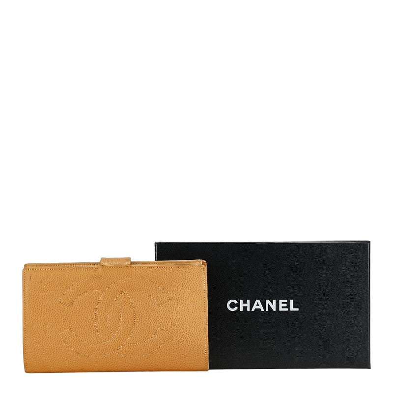 Chanel CC Caviar Bifold Wallet Leather Long Wallet in Good condition