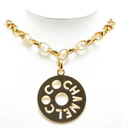 Chanel Round Plate Logo Chain Necklace Metal Necklace in Excellent condition