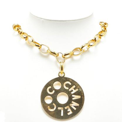 Chanel Round Plate Logo Chain Necklace Metal Necklace in Excellent condition