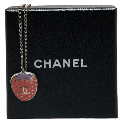 Chanel Silver CC Strawberry Pendant Necklace Metal Necklace in Good condition