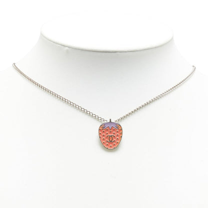 Chanel Silver CC Strawberry Pendant Necklace Metal Necklace in Good condition
