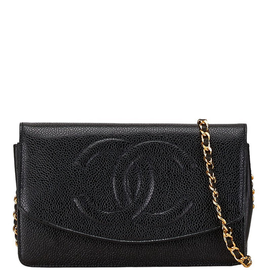 Chanel Coco Mark Caviar Leather Chain Wallet Shoulder Bag