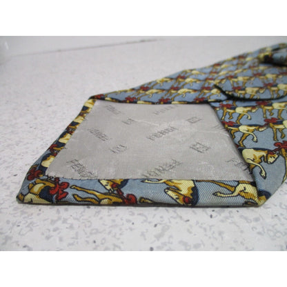 Vintage. Fendi, blue and red, equestrian horse motif silk tie