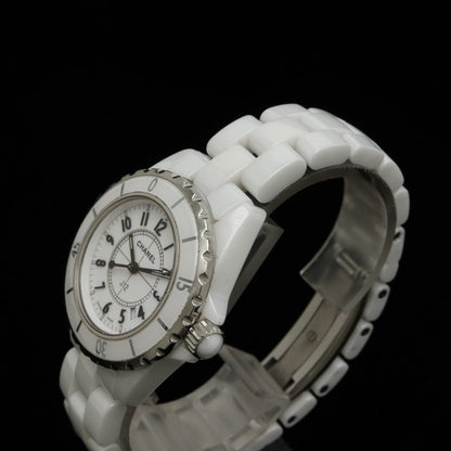 Chanel J12 White Ceramic White 33mm Date Lady QZ Quartz Watch H0968