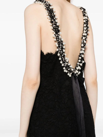 Faux Pearl Embellished Lace Maxi Dress
