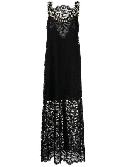 Faux Pearl Embellished Lace Maxi Dress