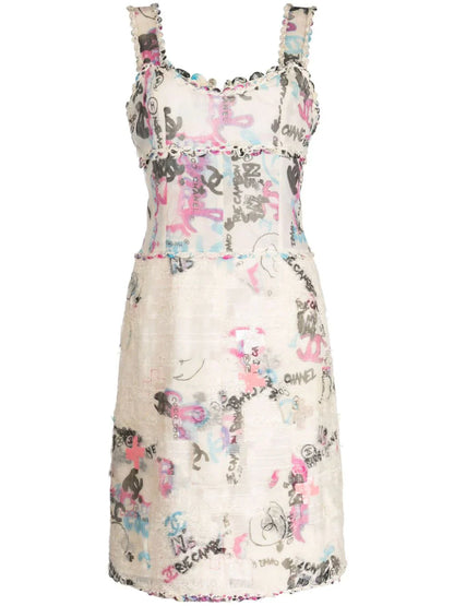 2007 Graffiti Logo Print Midi Dress