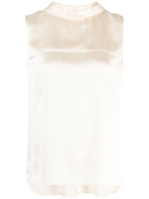 Mock-neck Sleeveless Silk Top
