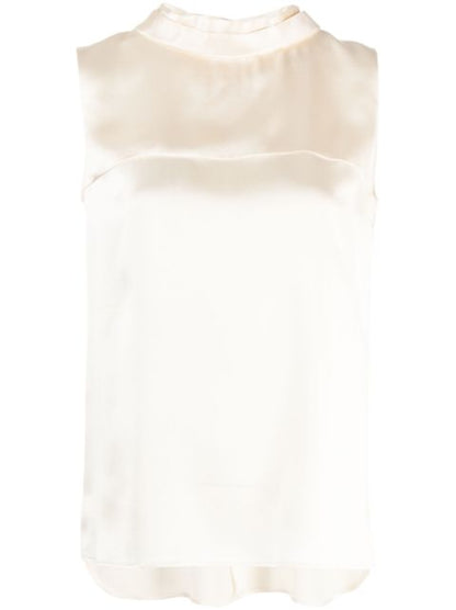Mock-neck Sleeveless Silk Top