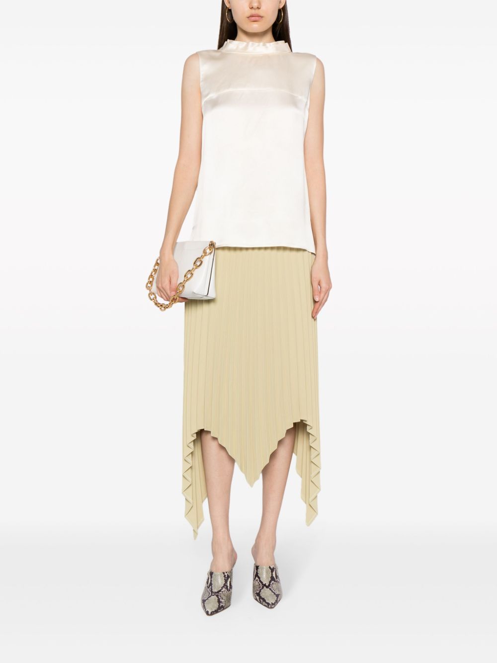 Mock-neck Sleeveless Silk Top