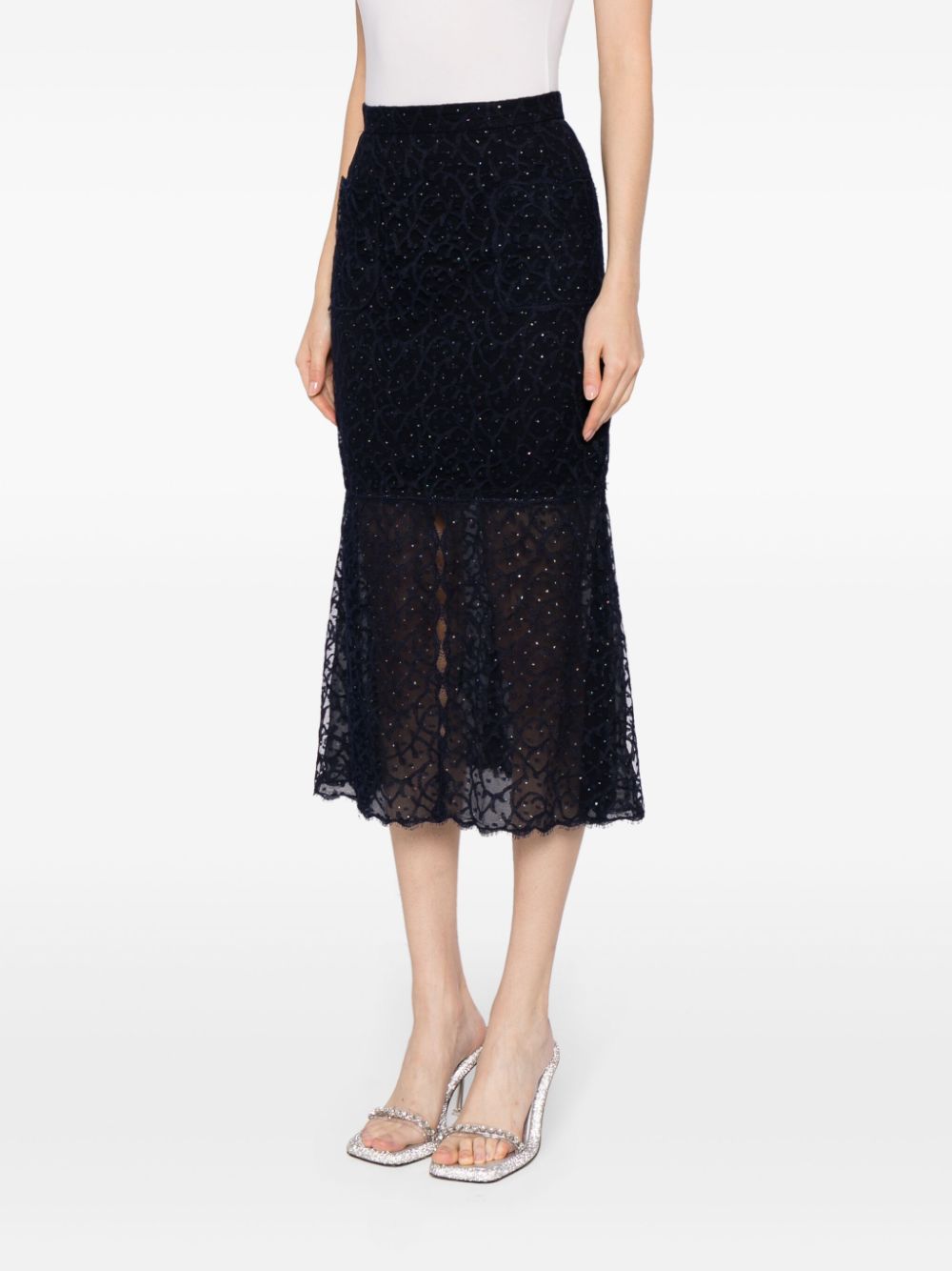 Rhinestone-embellished Lace Midi Skirt