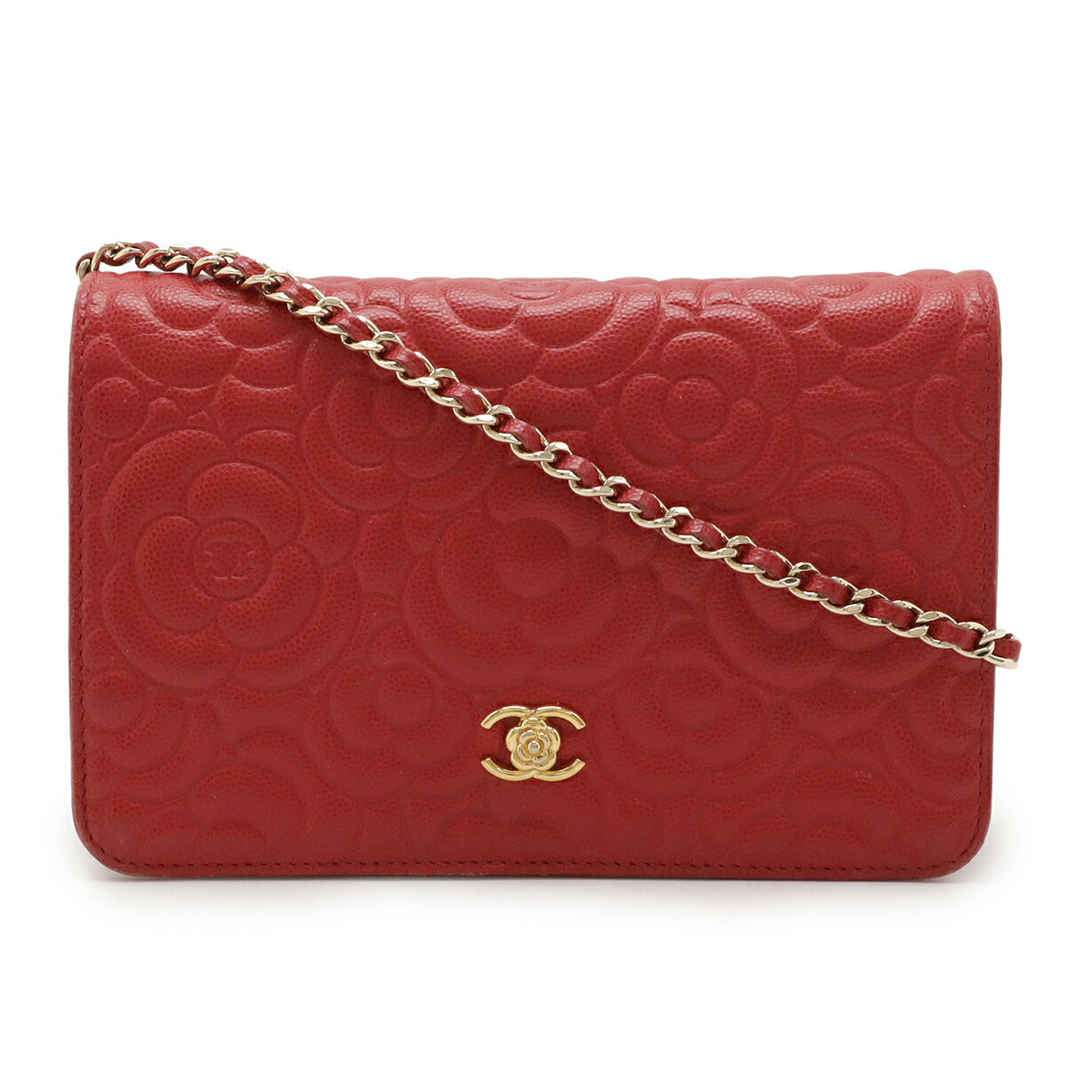 Chanel Camellia Caviar Chain Wallet Shoulder Bag