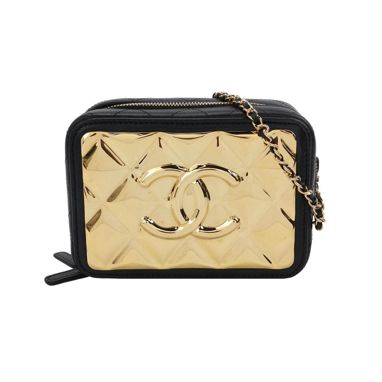 Chanel Vanity Case Mini Black Quilted Lambskin Golden Plate 2021