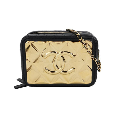 Chanel Vanity Case Mini Black Quilted Lambskin Golden Plate 2021