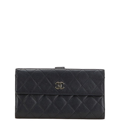 Chanel Coco Mark Matelasse Caviar Skin Long Wallet
