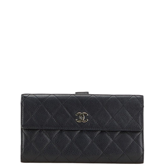 Chanel Coco Mark Matelasse Caviar Skin Long Wallet