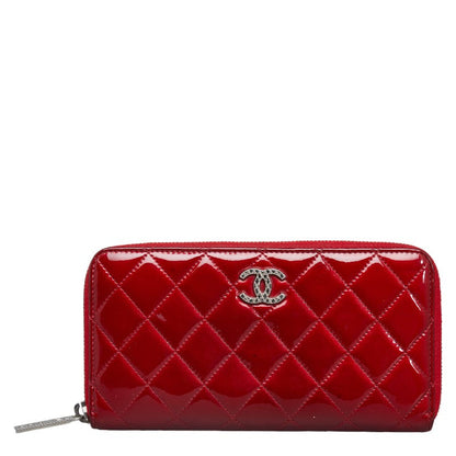 Chanel CC Patent Matelasse Zip Around Wallet  Leather Long Wallet in Good condition