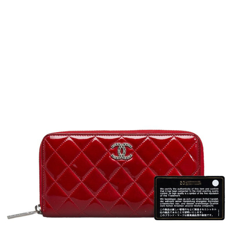 Chanel CC Patent Matelasse Zip Around Wallet  Leather Long Wallet in Good condition