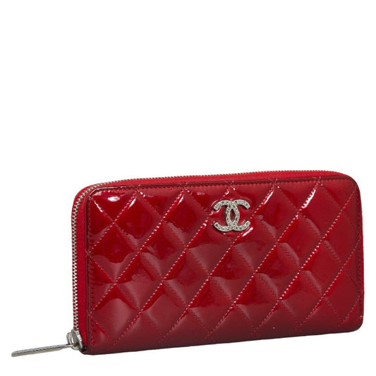 Chanel CC Patent Matelasse Zip Around Wallet  Leather Long Wallet in Good condition