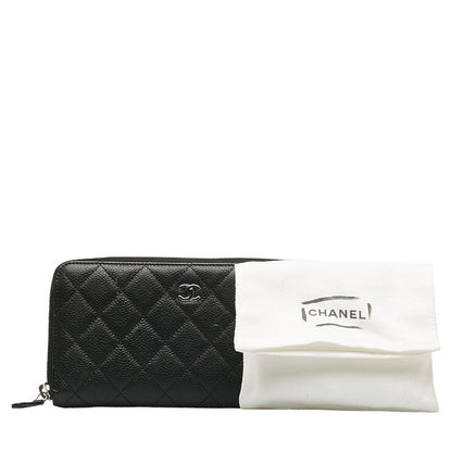 Chanel CC Caviar Matelasse Zip Wallet  Leather Long Wallet in Good condition