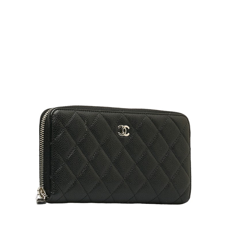 Chanel CC Caviar Matelasse Zip Wallet  Leather Long Wallet in Good condition