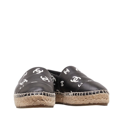 Chanel Espadrille Sneakers Leather Raffia Black