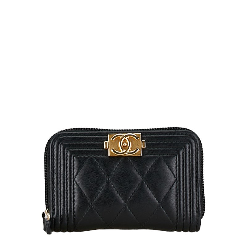 Chanel Quilted Leather Boy Coin Purse Leather Coin Case in Good condition