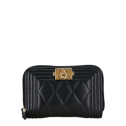 Chanel Quilted Leather Boy Coin Purse Leather Coin Case in Good condition