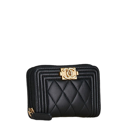 Chanel Quilted Leather Boy Coin Purse Leather Coin Case in Good condition